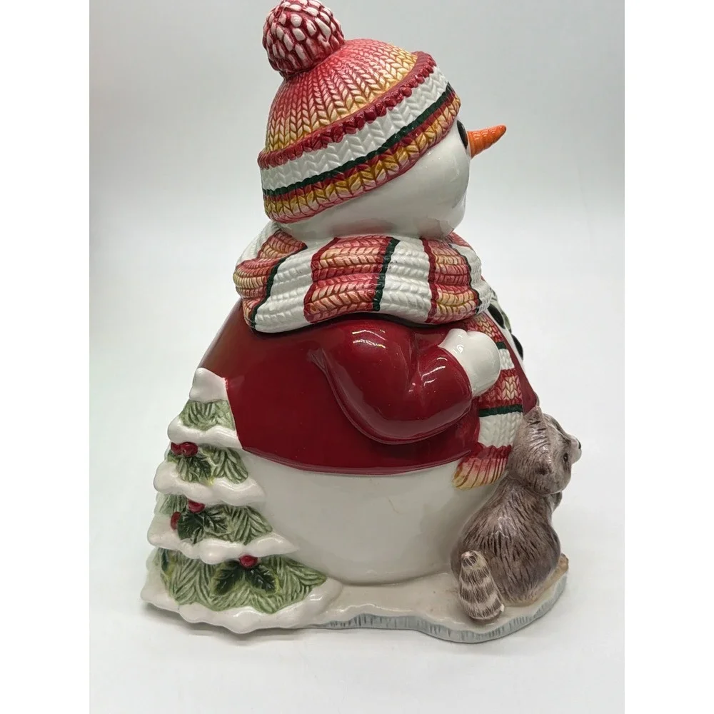 Fitz and Floyd Woodland Snowman Cookie Jar Christmas Ceramic with Box 2003